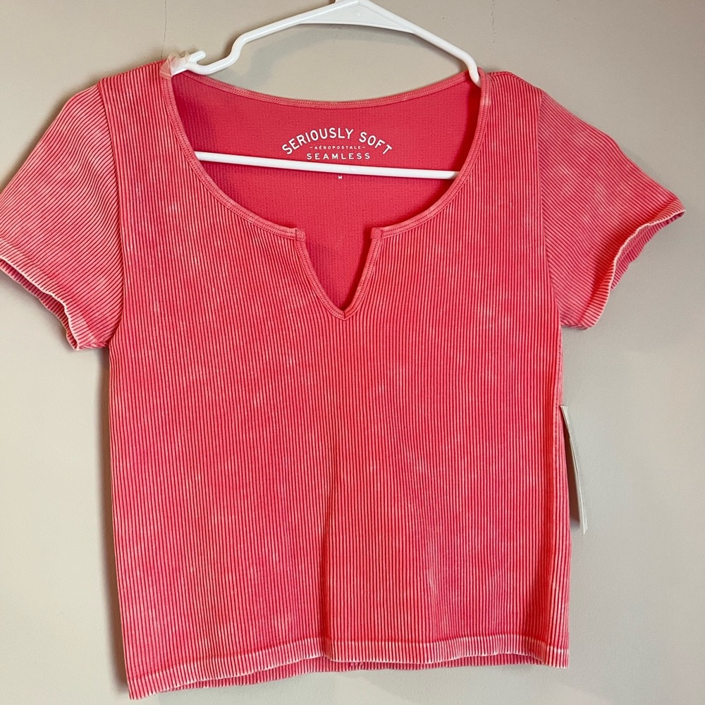 Aeropostale pink light washed v neck shirt crop top